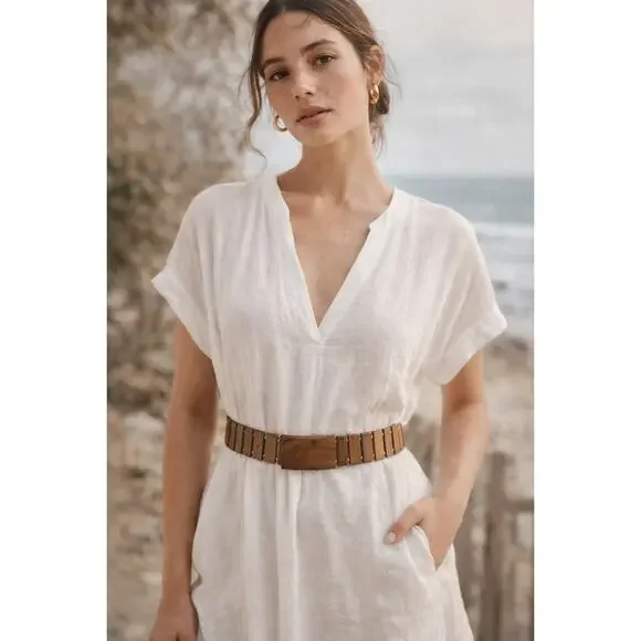 Wooden Link Belt Boho Minimalist Coastal Resort Waist Belt Gold Beaded One Size - Picture 1 of 7